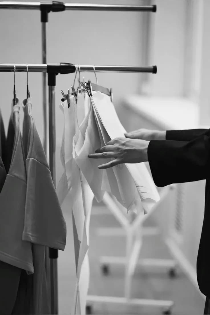 Stylist selecting garments from a wardrobe